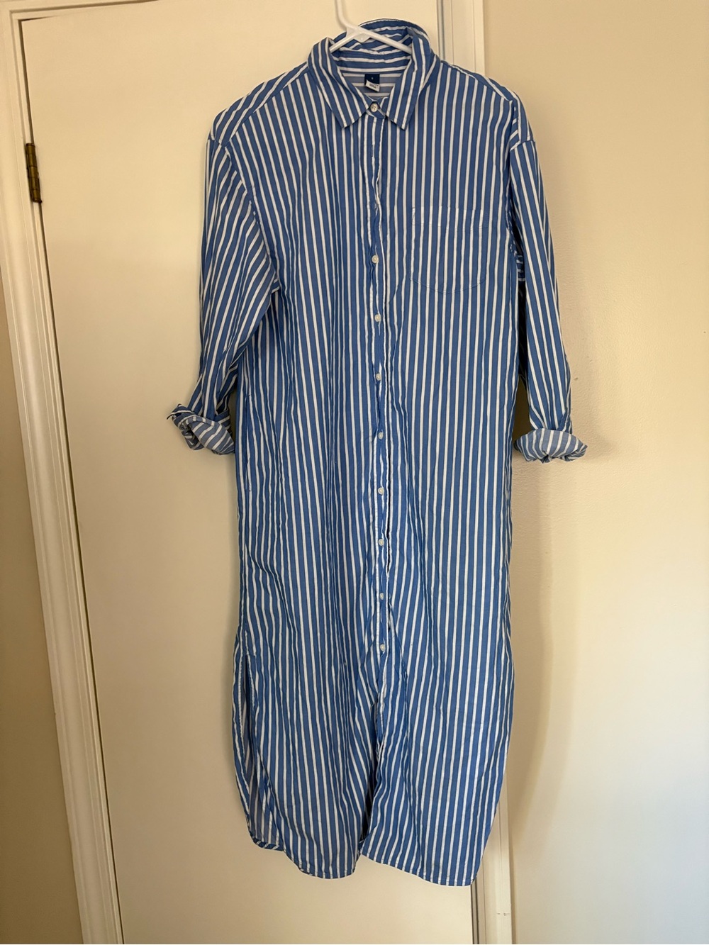 Old Navy Blue and White Striped Collared Shirt Dress. Sz S